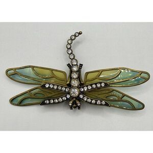 Plique a Jour Glass Dragonfly Brooch Insect Wing Rhinestone Kenneth Jay Lane KJL
